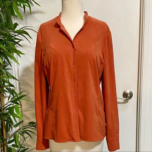 Harve Benard by Benard Holtzman Blouse Medium Burnt Orange Tailored Button Front - Picture 12 of 12